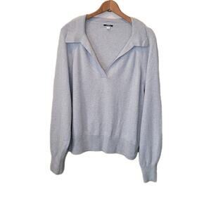 J Crew Womens Cashmere Gray Collar V Neck Long Sleeve Sweater XL Quiet Luxury